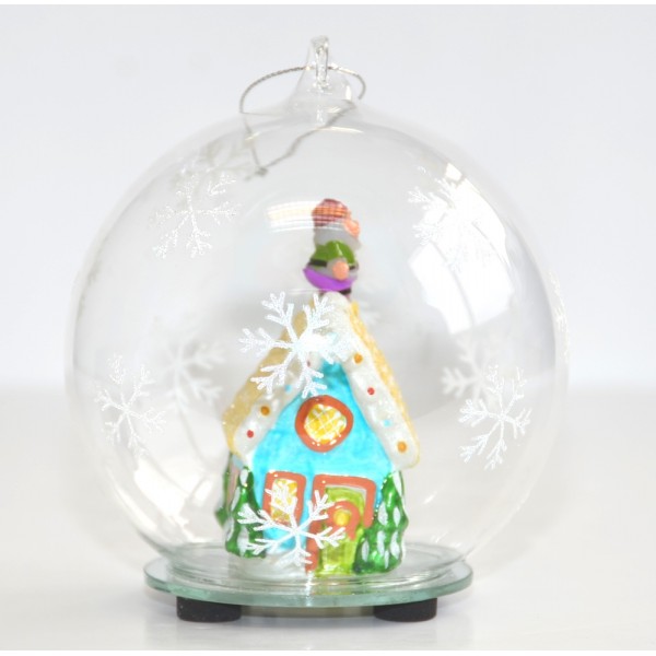 Christmas House glass light-up Bauble, By Arribas